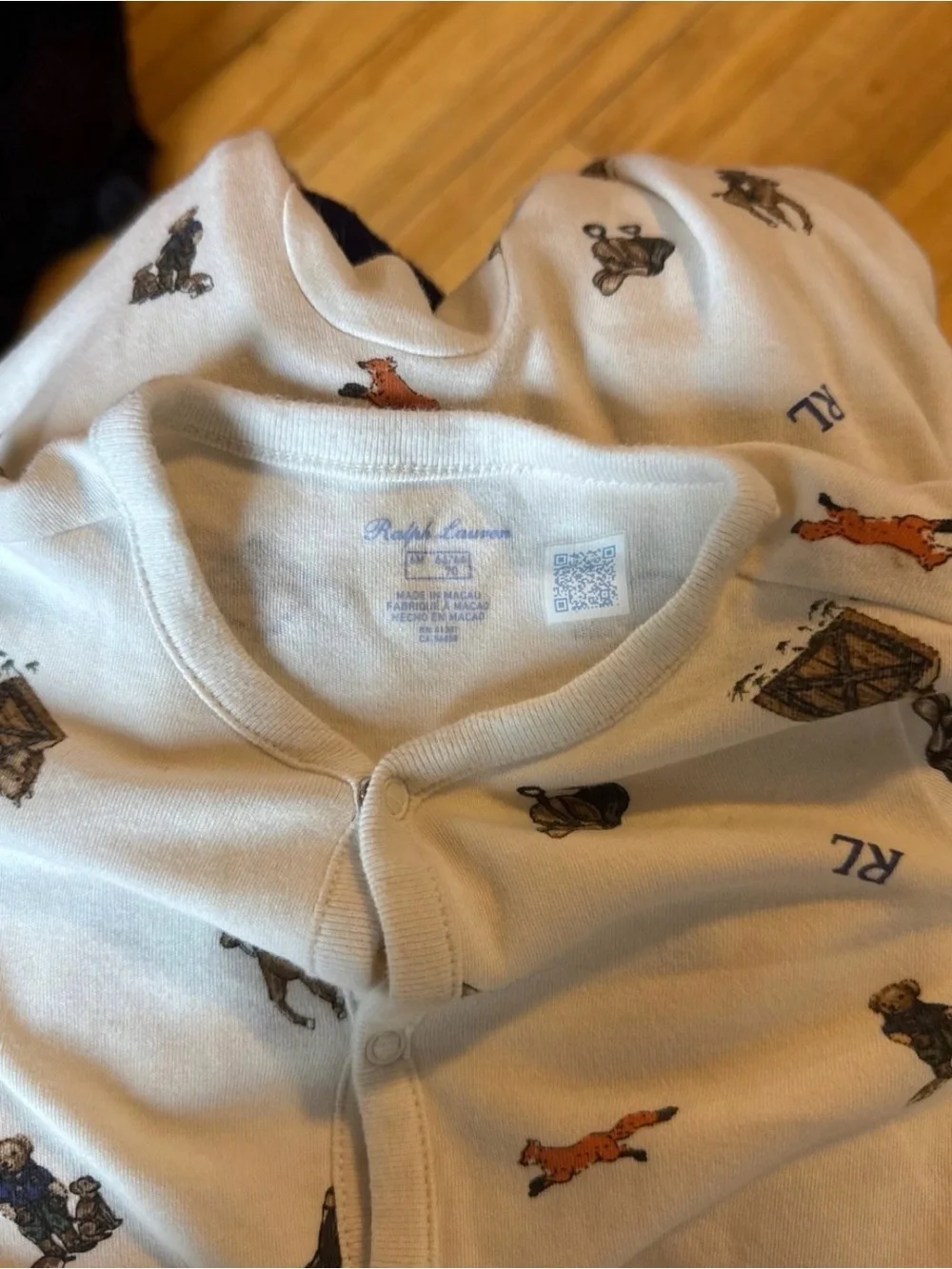 Ralph Lauren White Baby Footed One-Piece with Polo & Pony Prints